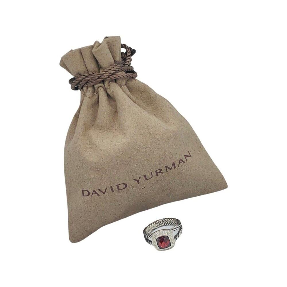 David Yurman Sterling Silver Garnet & Diamond Petite Albion Ring Size 9